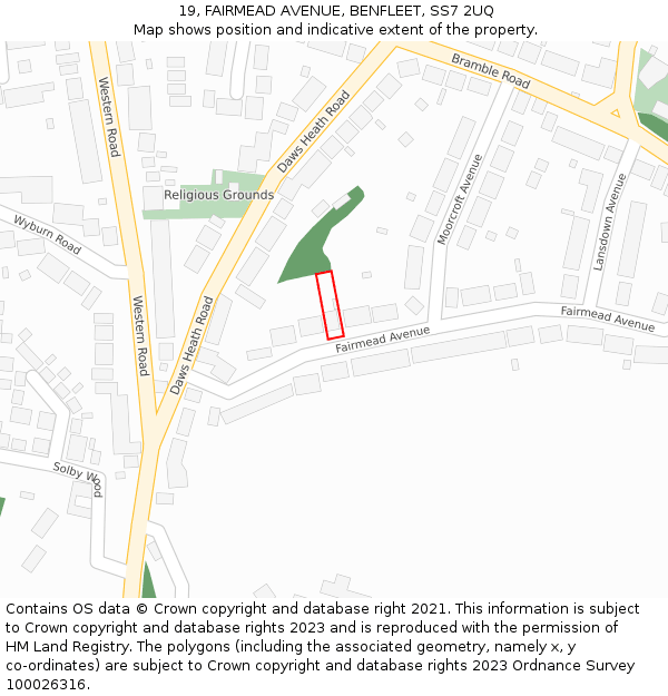 19, FAIRMEAD AVENUE, BENFLEET, SS7 2UQ: Location map and indicative extent of plot