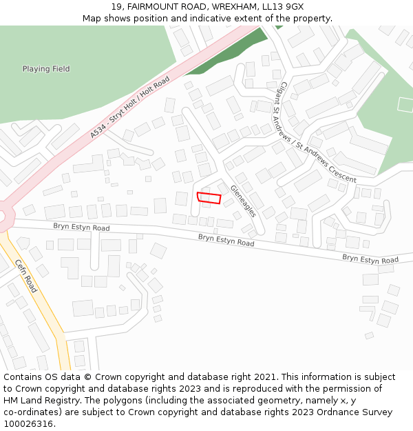 19, FAIRMOUNT ROAD, WREXHAM, LL13 9GX: Location map and indicative extent of plot
