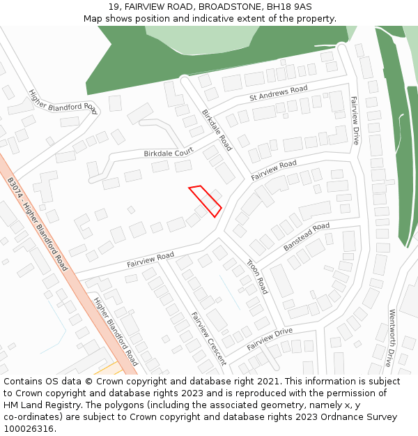 19, FAIRVIEW ROAD, BROADSTONE, BH18 9AS: Location map and indicative extent of plot