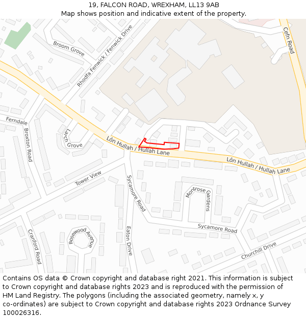 19, FALCON ROAD, WREXHAM, LL13 9AB: Location map and indicative extent of plot
