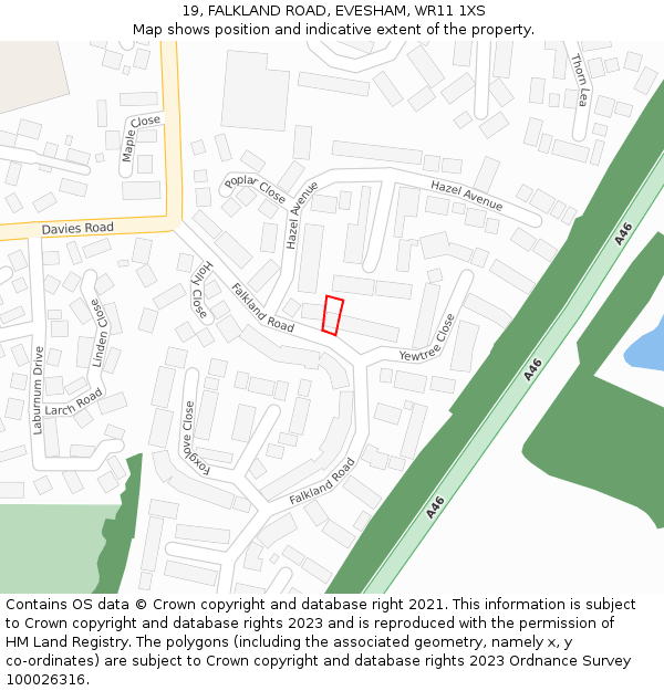 19, FALKLAND ROAD, EVESHAM, WR11 1XS: Location map and indicative extent of plot