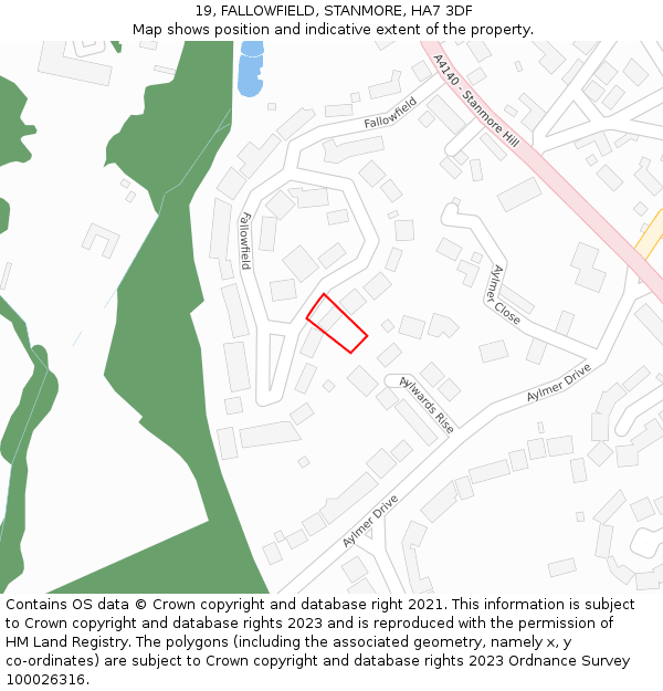 19, FALLOWFIELD, STANMORE, HA7 3DF: Location map and indicative extent of plot