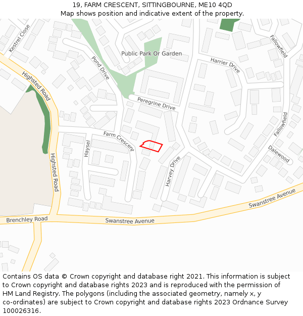 19, FARM CRESCENT, SITTINGBOURNE, ME10 4QD: Location map and indicative extent of plot