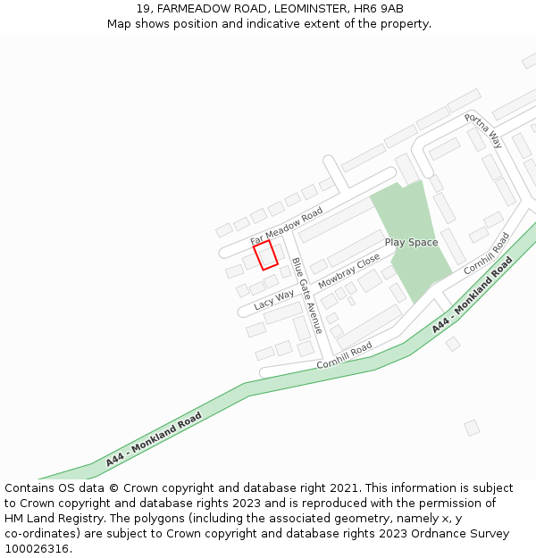 19, FARMEADOW ROAD, LEOMINSTER, HR6 9AB: Location map and indicative extent of plot