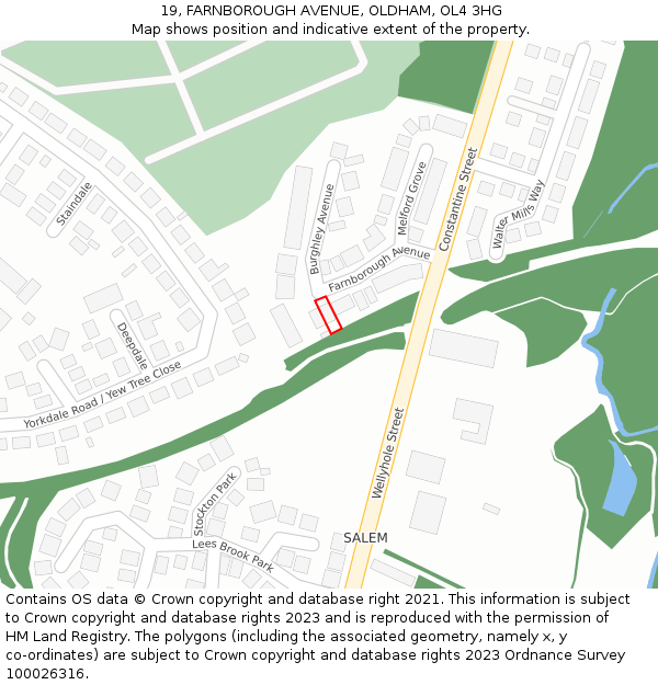 19, FARNBOROUGH AVENUE, OLDHAM, OL4 3HG: Location map and indicative extent of plot