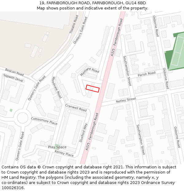 19, FARNBOROUGH ROAD, FARNBOROUGH, GU14 6BD: Location map and indicative extent of plot