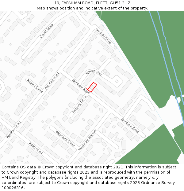 19, FARNHAM ROAD, FLEET, GU51 3HZ: Location map and indicative extent of plot