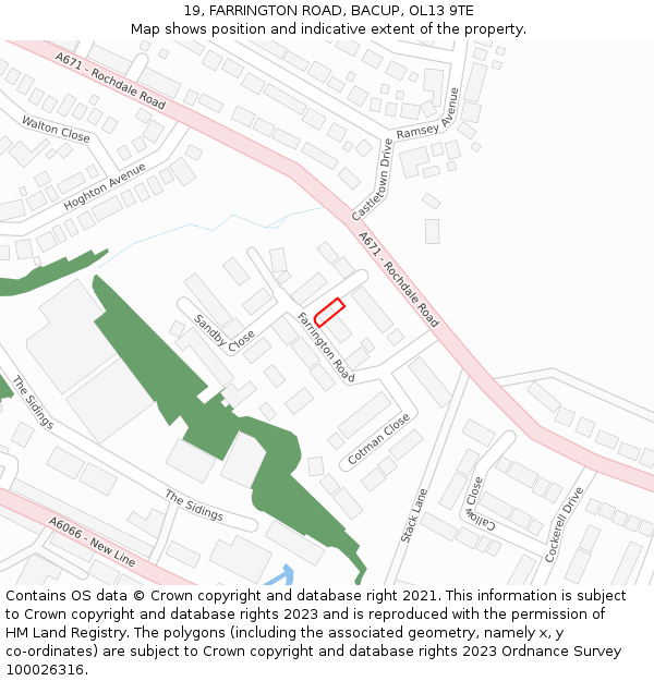 19, FARRINGTON ROAD, BACUP, OL13 9TE: Location map and indicative extent of plot