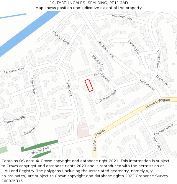 19, FARTHINGALES, SPALDING, PE11 3AD: Location map and indicative extent of plot