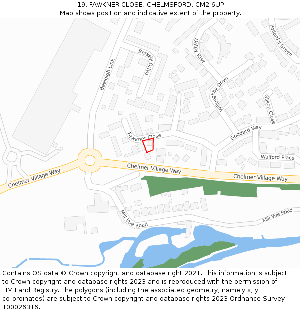 19, FAWKNER CLOSE, CHELMSFORD, CM2 6UP: Location map and indicative extent of plot