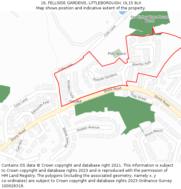 19, FELLSIDE GARDENS, LITTLEBOROUGH, OL15 9LX: Location map and indicative extent of plot