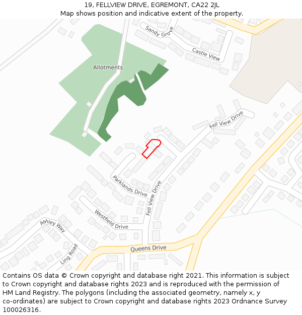 19, FELLVIEW DRIVE, EGREMONT, CA22 2JL: Location map and indicative extent of plot