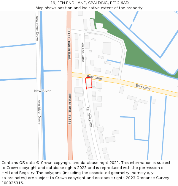 19, FEN END LANE, SPALDING, PE12 6AD: Location map and indicative extent of plot