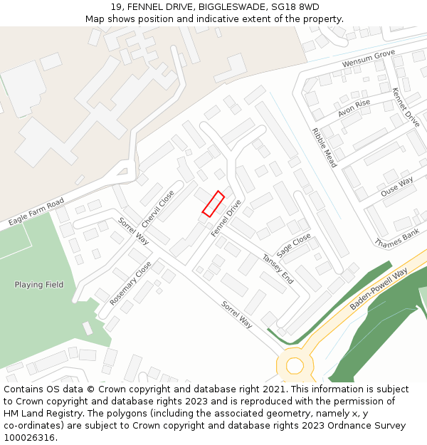 19, FENNEL DRIVE, BIGGLESWADE, SG18 8WD: Location map and indicative extent of plot