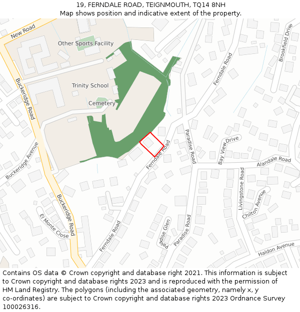 19, FERNDALE ROAD, TEIGNMOUTH, TQ14 8NH: Location map and indicative extent of plot