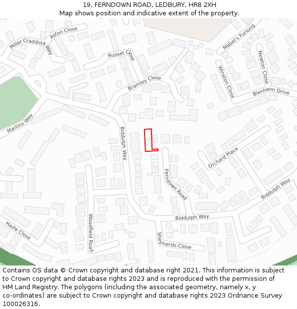 19, FERNDOWN ROAD, LEDBURY, HR8 2XH: Location map and indicative extent of plot