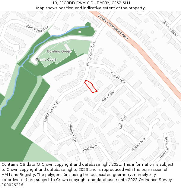 19, FFORDD CWM CIDI, BARRY, CF62 6LH: Location map and indicative extent of plot