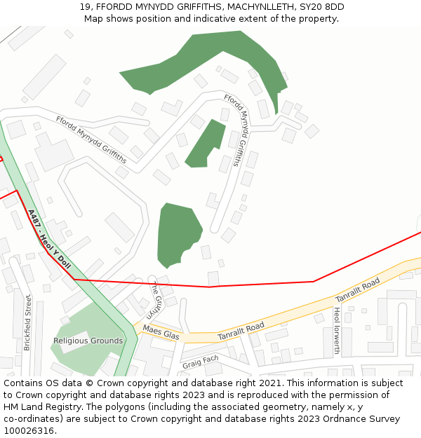 19, FFORDD MYNYDD GRIFFITHS, MACHYNLLETH, SY20 8DD: Location map and indicative extent of plot
