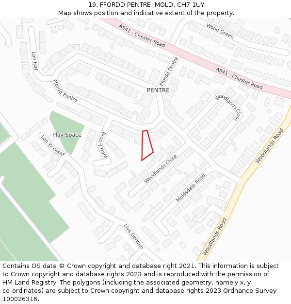 19, FFORDD PENTRE, MOLD, CH7 1UY: Location map and indicative extent of plot