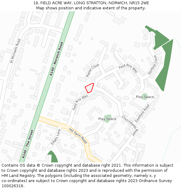 19, FIELD ACRE WAY, LONG STRATTON, NORWICH, NR15 2WE: Location map and indicative extent of plot