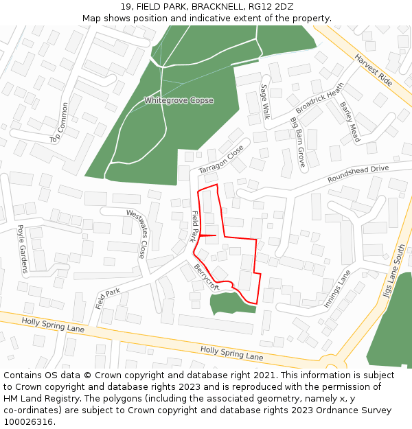 19, FIELD PARK, BRACKNELL, RG12 2DZ: Location map and indicative extent of plot