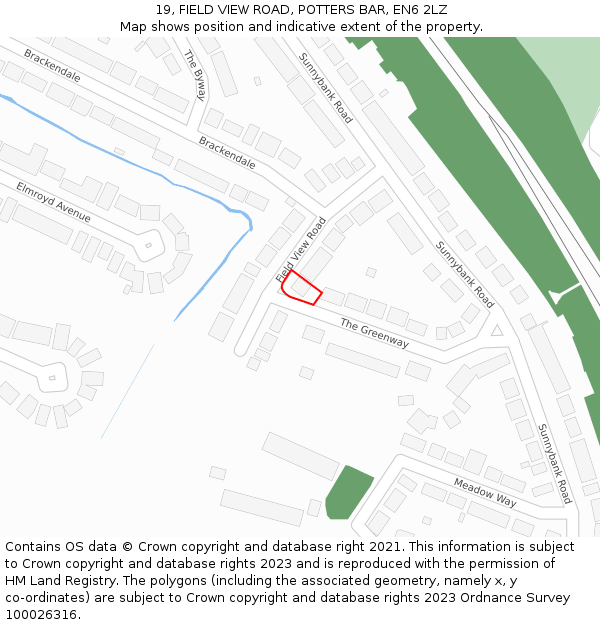 19, FIELD VIEW ROAD, POTTERS BAR, EN6 2LZ: Location map and indicative extent of plot