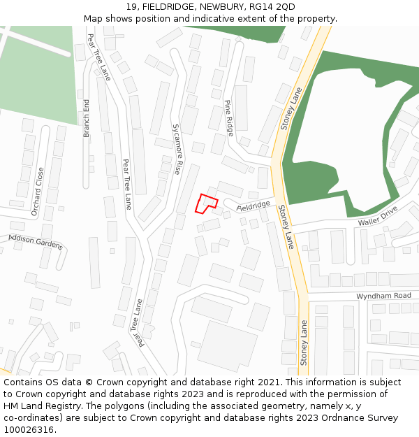 19, FIELDRIDGE, NEWBURY, RG14 2QD: Location map and indicative extent of plot