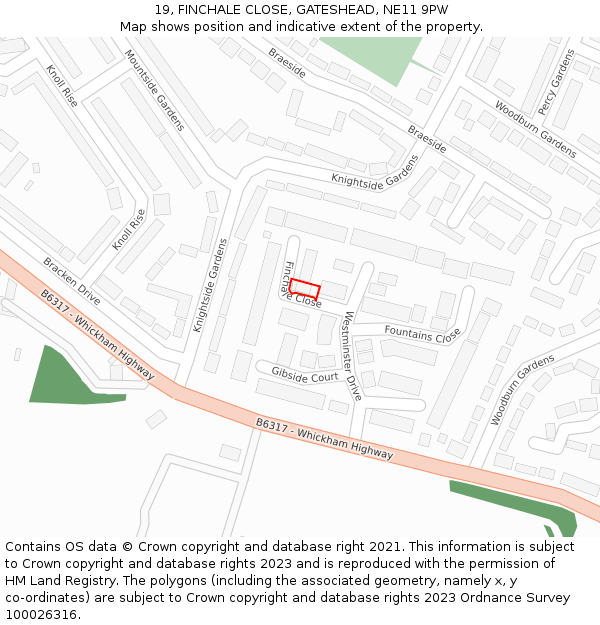 19, FINCHALE CLOSE, GATESHEAD, NE11 9PW: Location map and indicative extent of plot