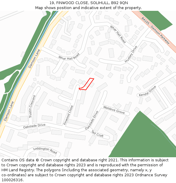 19, FINWOOD CLOSE, SOLIHULL, B92 9QN: Location map and indicative extent of plot