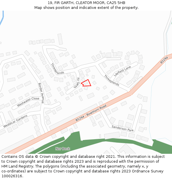 19, FIR GARTH, CLEATOR MOOR, CA25 5HB: Location map and indicative extent of plot