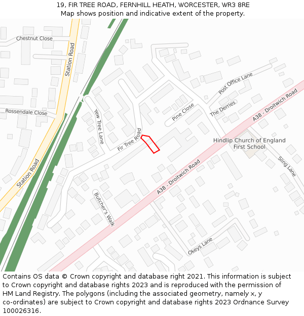 19, FIR TREE ROAD, FERNHILL HEATH, WORCESTER, WR3 8RE: Location map and indicative extent of plot