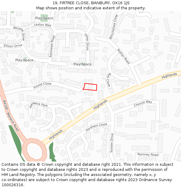 19, FIRTREE CLOSE, BANBURY, OX16 1JS: Location map and indicative extent of plot