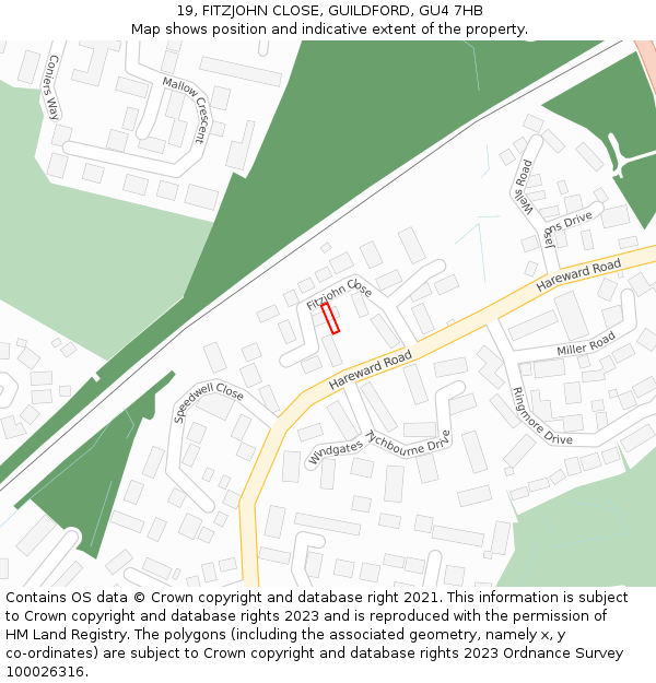 19, FITZJOHN CLOSE, GUILDFORD, GU4 7HB: Location map and indicative extent of plot