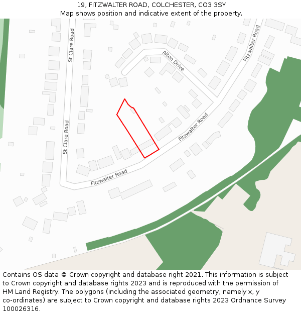 19, FITZWALTER ROAD, COLCHESTER, CO3 3SY: Location map and indicative extent of plot
