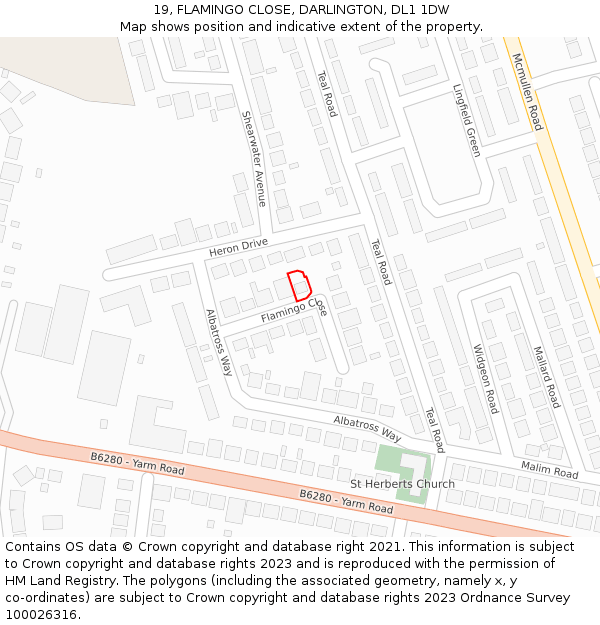 19, FLAMINGO CLOSE, DARLINGTON, DL1 1DW: Location map and indicative extent of plot
