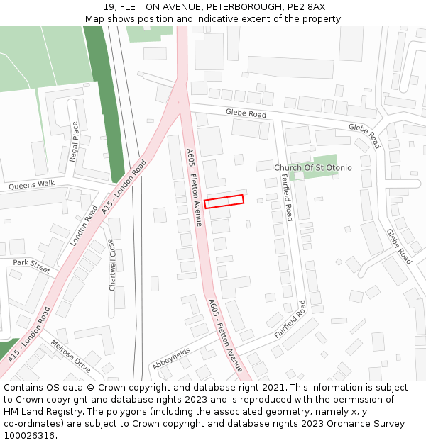19, FLETTON AVENUE, PETERBOROUGH, PE2 8AX: Location map and indicative extent of plot
