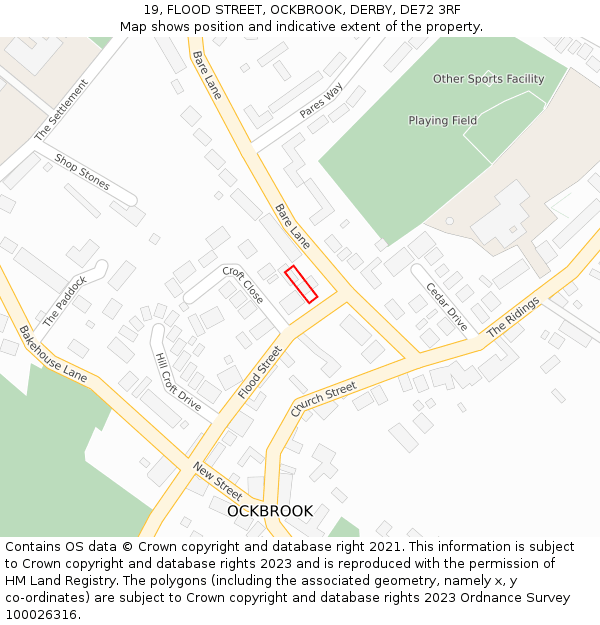 19, FLOOD STREET, OCKBROOK, DERBY, DE72 3RF: Location map and indicative extent of plot