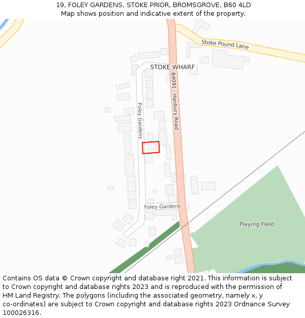 19, FOLEY GARDENS, STOKE PRIOR, BROMSGROVE, B60 4LD: Location map and indicative extent of plot