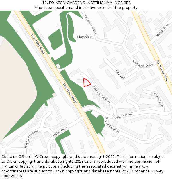 19, FOLKTON GARDENS, NOTTINGHAM, NG3 3ER: Location map and indicative extent of plot