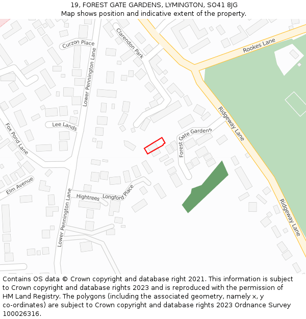 19, FOREST GATE GARDENS, LYMINGTON, SO41 8JG: Location map and indicative extent of plot