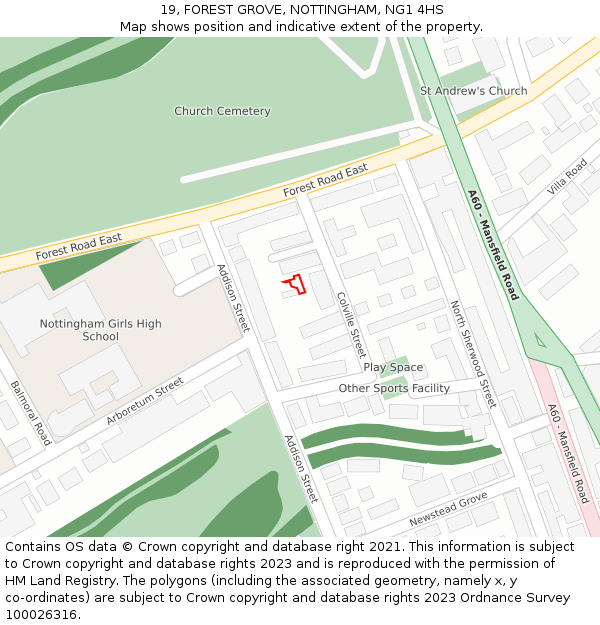 19, FOREST GROVE, NOTTINGHAM, NG1 4HS: Location map and indicative extent of plot