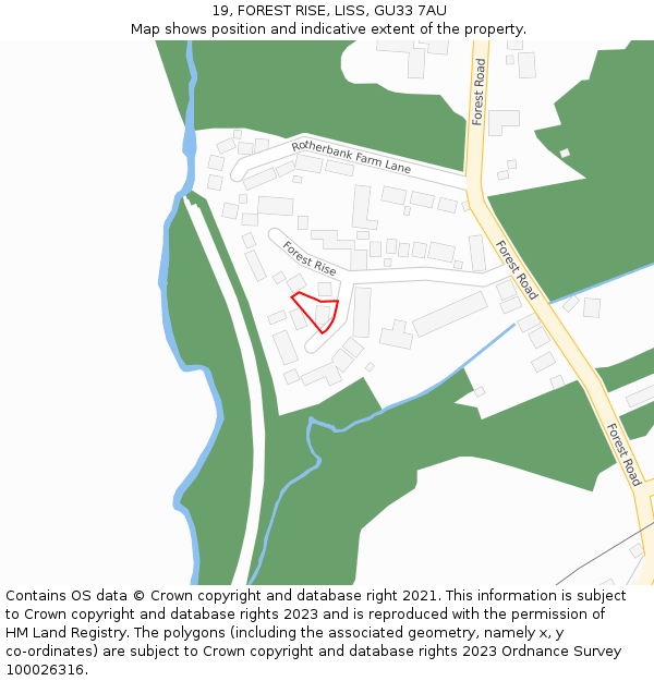 19, FOREST RISE, LISS, GU33 7AU: Location map and indicative extent of plot