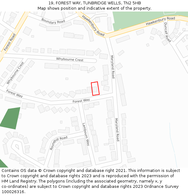 19, FOREST WAY, TUNBRIDGE WELLS, TN2 5HB: Location map and indicative extent of plot