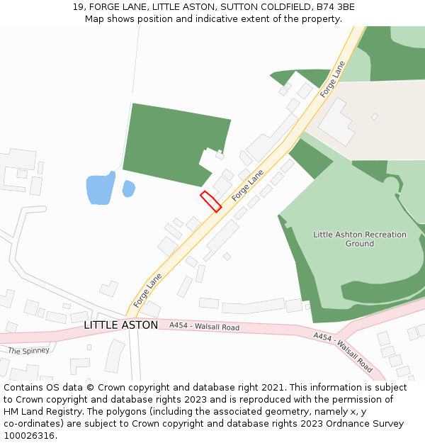 19, FORGE LANE, LITTLE ASTON, SUTTON COLDFIELD, B74 3BE: Location map and indicative extent of plot