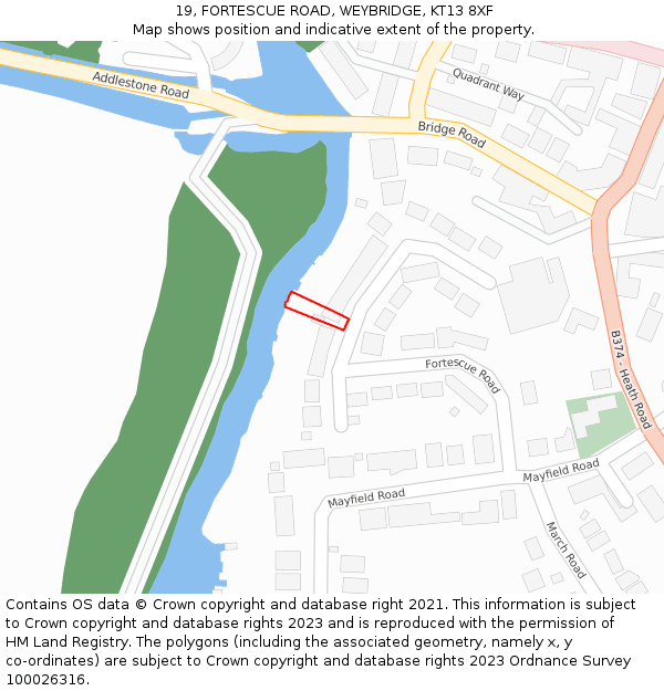 19, FORTESCUE ROAD, WEYBRIDGE, KT13 8XF: Location map and indicative extent of plot