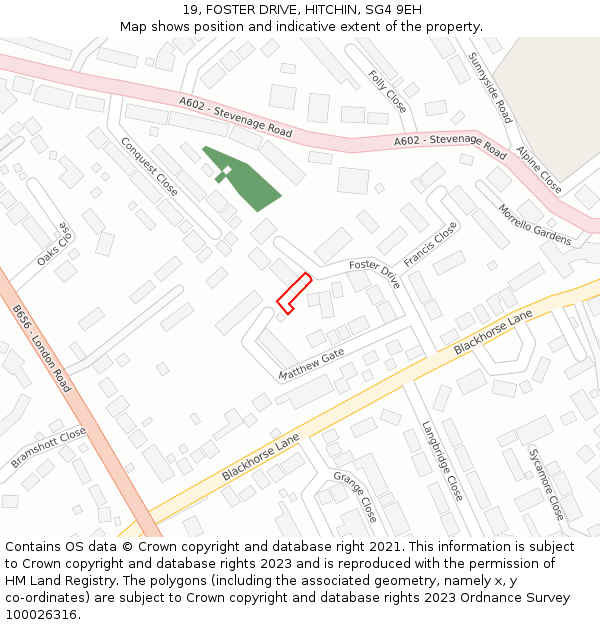 19, FOSTER DRIVE, HITCHIN, SG4 9EH: Location map and indicative extent of plot