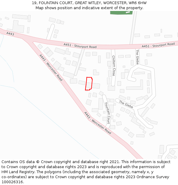 19, FOUNTAIN COURT, GREAT WITLEY, WORCESTER, WR6 6HW: Location map and indicative extent of plot