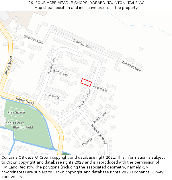 19, FOUR ACRE MEAD, BISHOPS LYDEARD, TAUNTON, TA4 3NW: Location map and indicative extent of plot