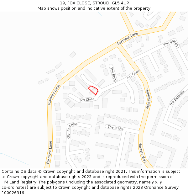 19, FOX CLOSE, STROUD, GL5 4UP: Location map and indicative extent of plot