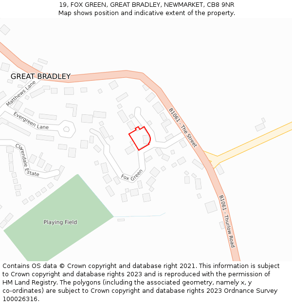 19, FOX GREEN, GREAT BRADLEY, NEWMARKET, CB8 9NR: Location map and indicative extent of plot